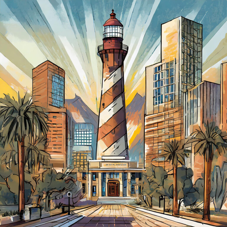 Illustration of a lighthouse in Downtown Tucson, symbolizing guidance in homebuying.